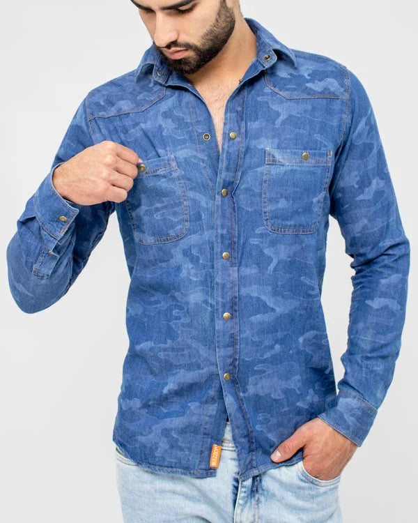 Camisa Jean Militar SlimFit Manga Larga