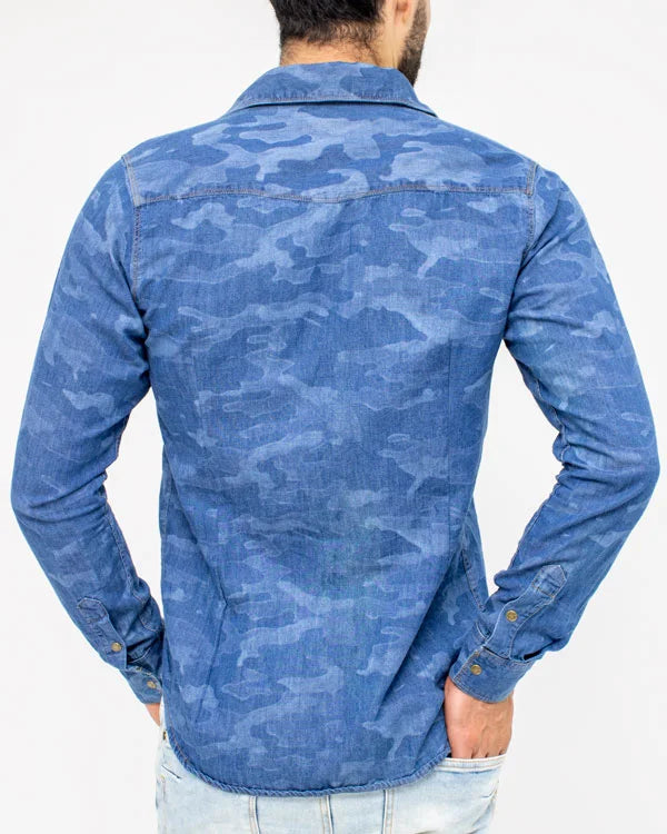 Camisa Jean Militar SlimFit Manga Larga