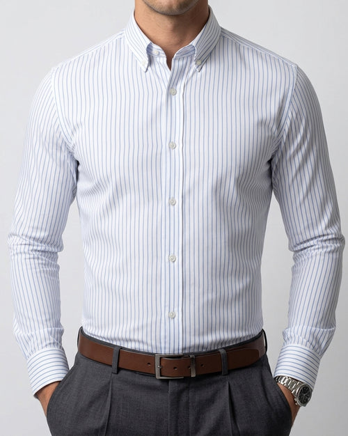 Camisa Blanca Manga Larga a Rayas