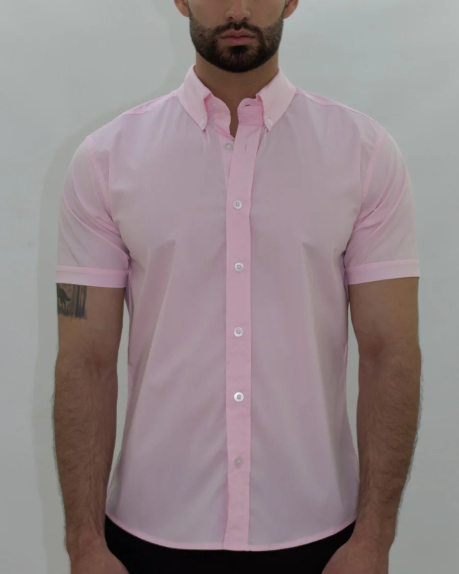 Camisa Flexible SlimFit Manga Corta Rosada