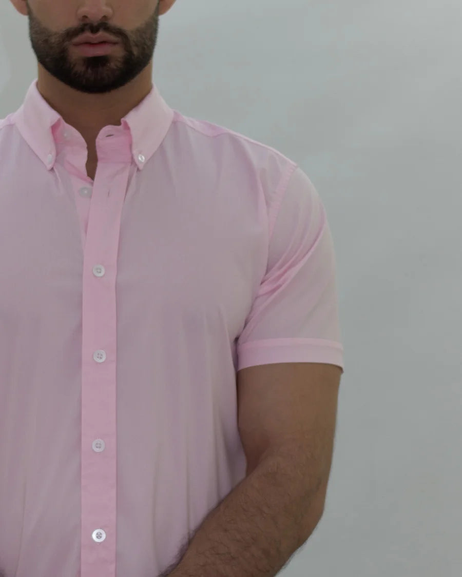 Camisa Flexible SlimFit Manga Corta Rosada