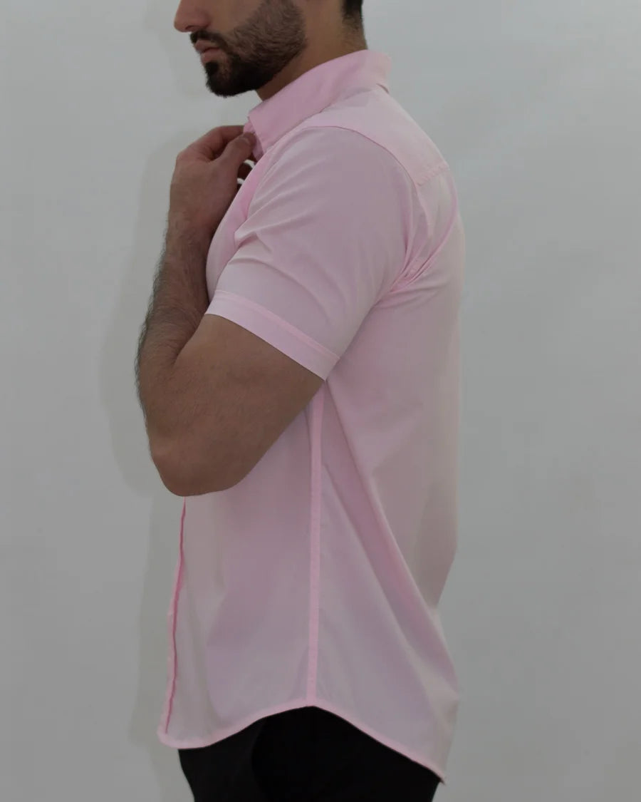 Camisa Flexible SlimFit Manga Corta Rosada