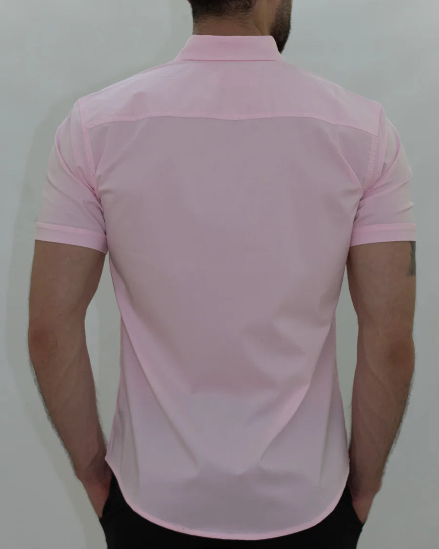 Camisa Flexible SlimFit Manga Corta Rosada
