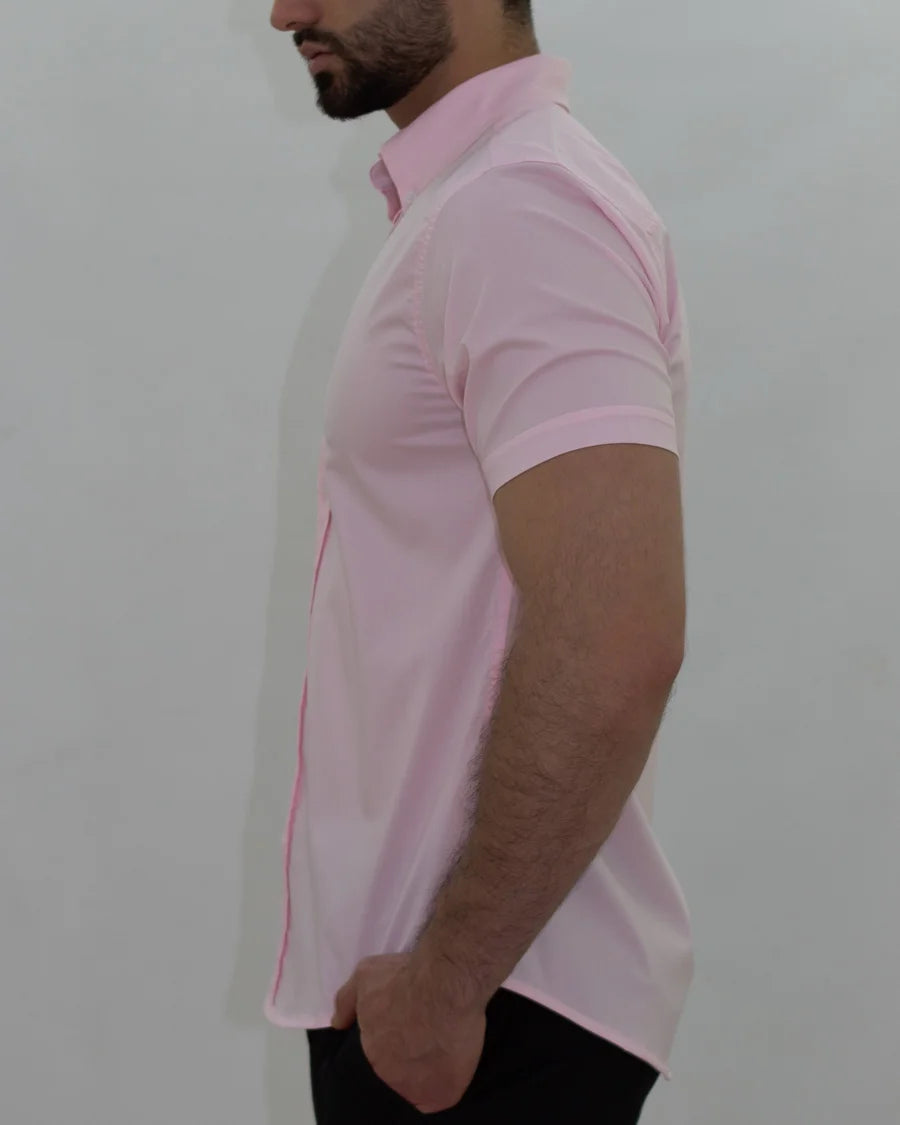 Camisa Flexible SlimFit Manga Corta Rosada
