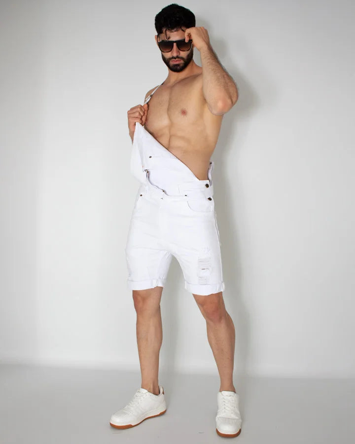 Overol Denim Short Blanco