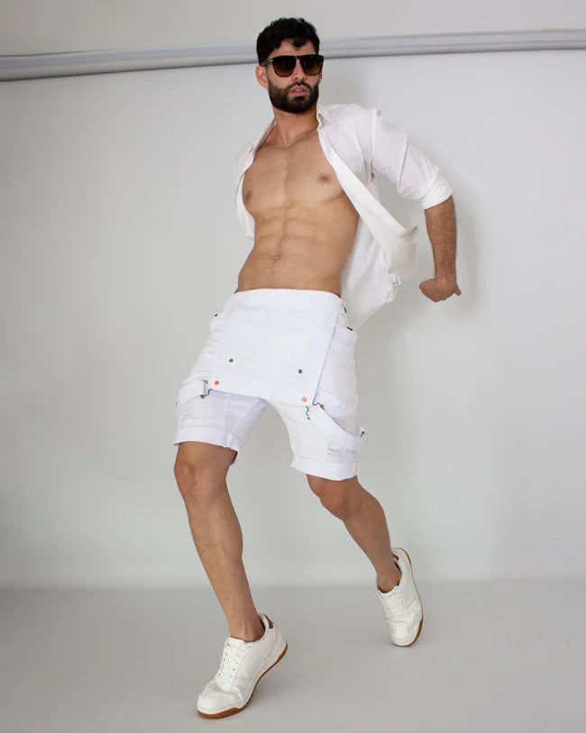 Overol Denim Short Blanco
