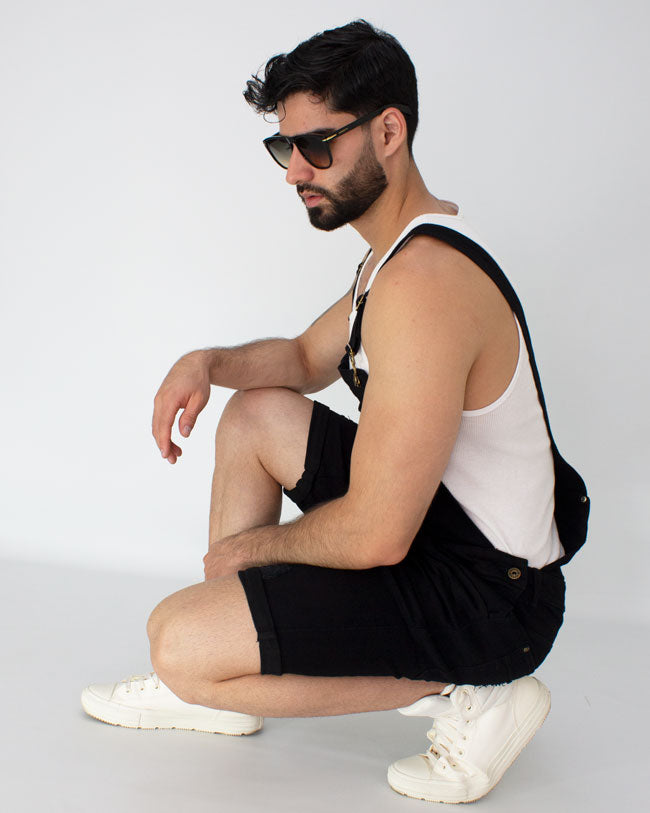 Black Denim Short Overalls