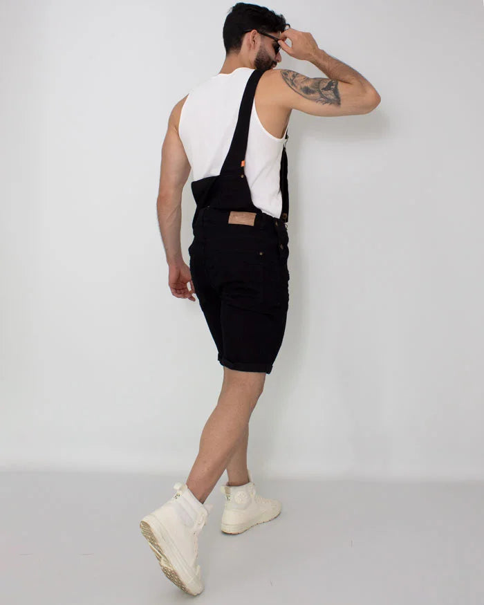 Black Denim Short Overalls