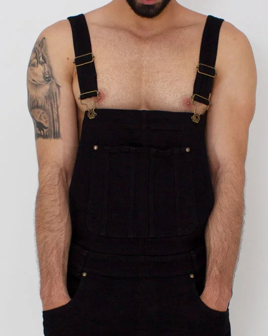 Black Denim Short Overalls