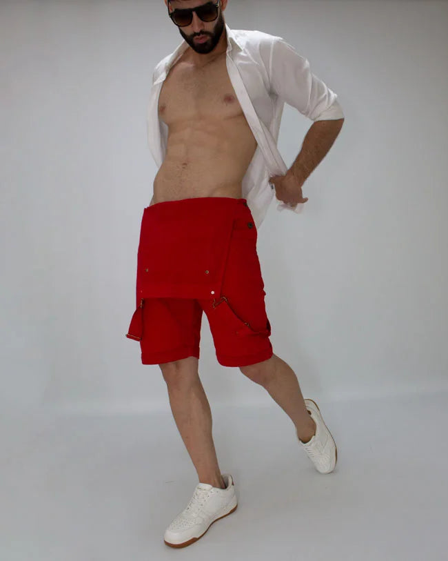 Overol Denim Short Rojo