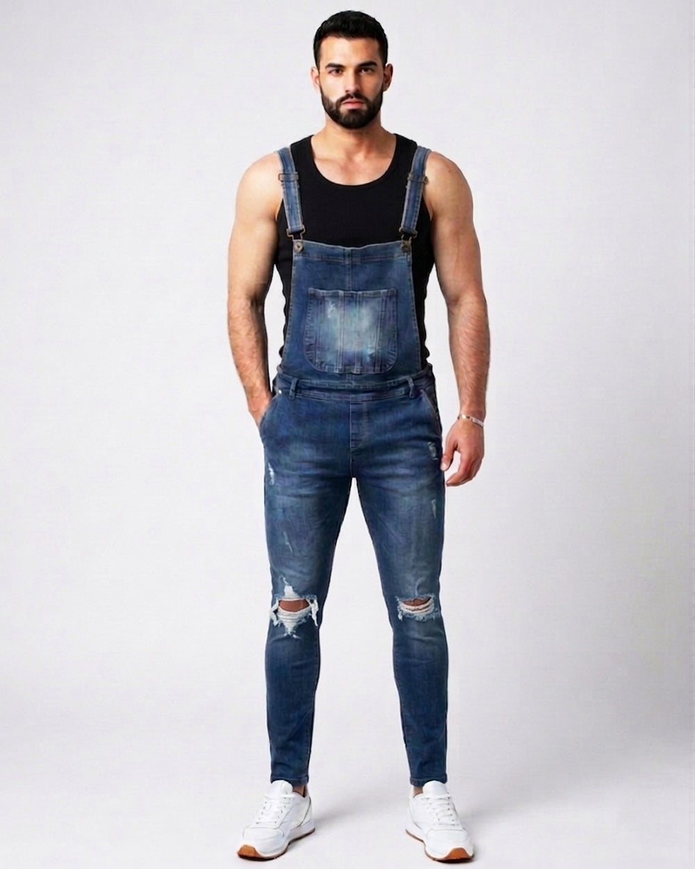Long Skinny Fit Denim Overalls