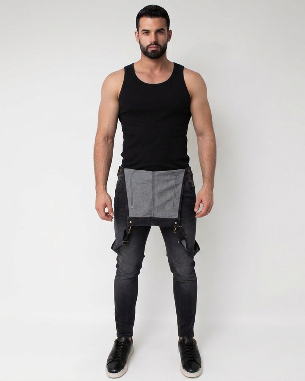 Long Black Skinny Fit Overalls