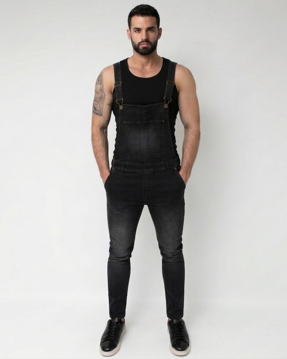 Long Black Skinny Fit Overalls