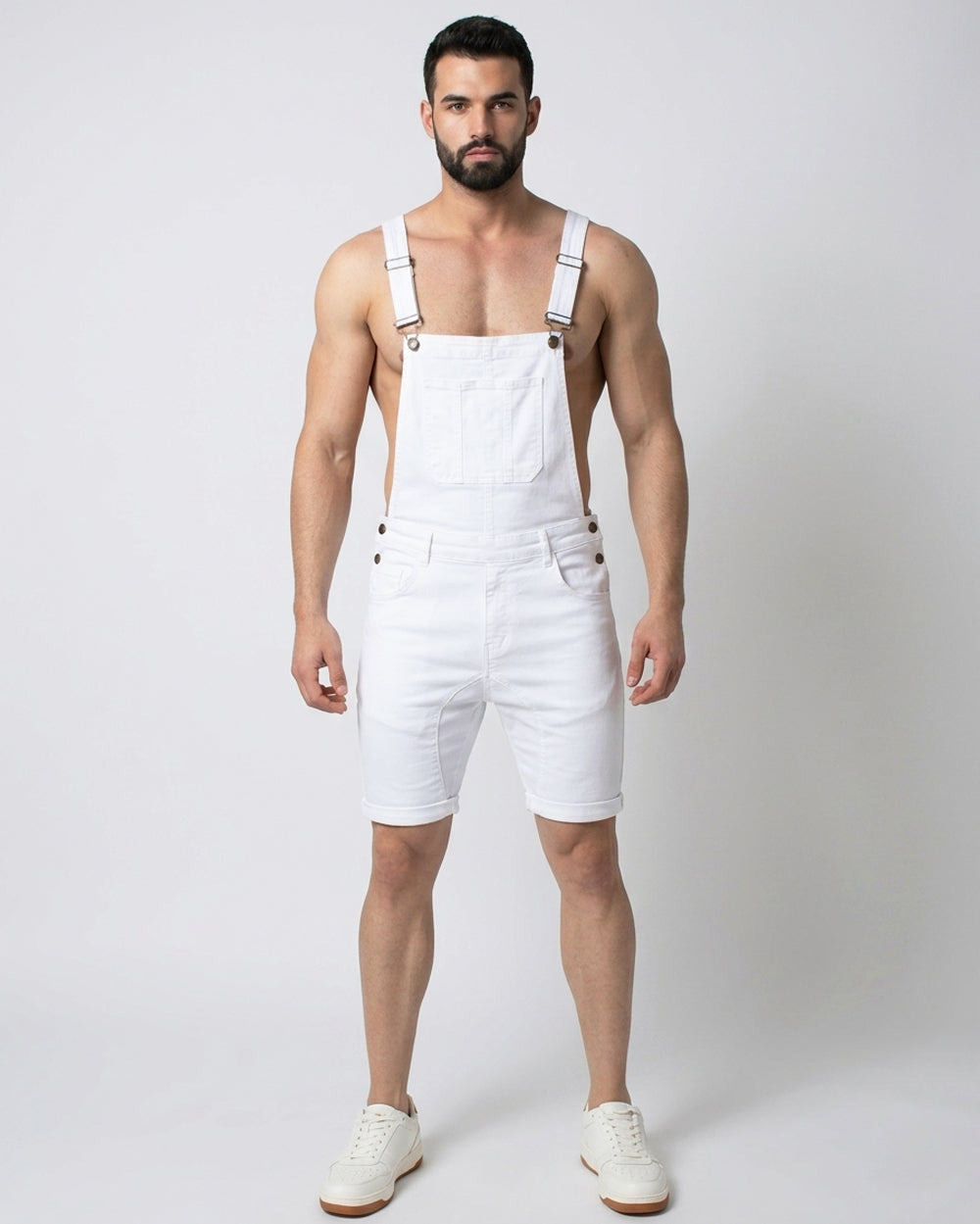 White Skinny Short Denim Jumpsuit