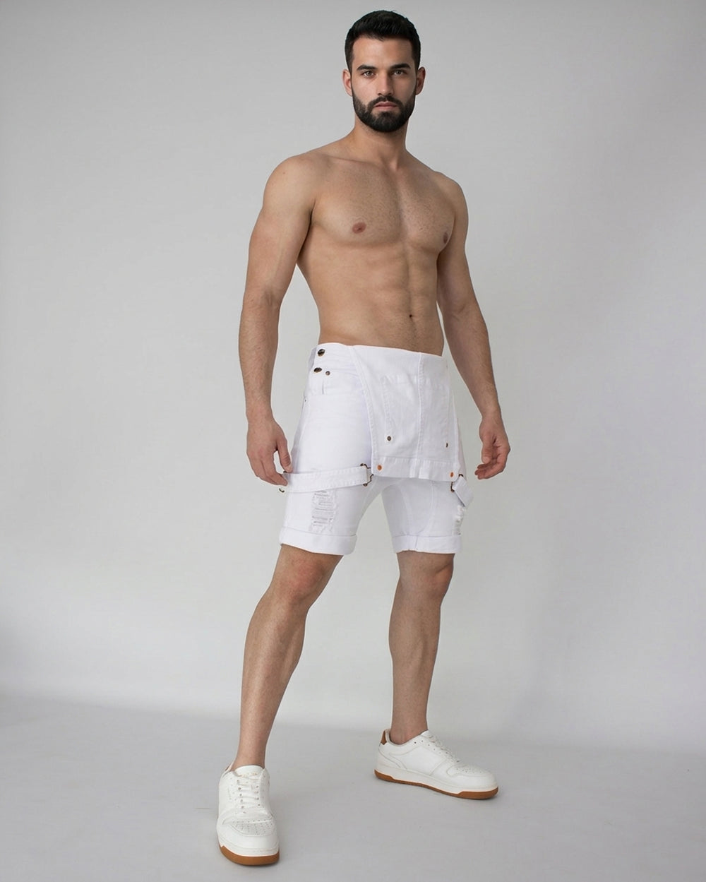 White Skinny Short Denim Jumpsuit