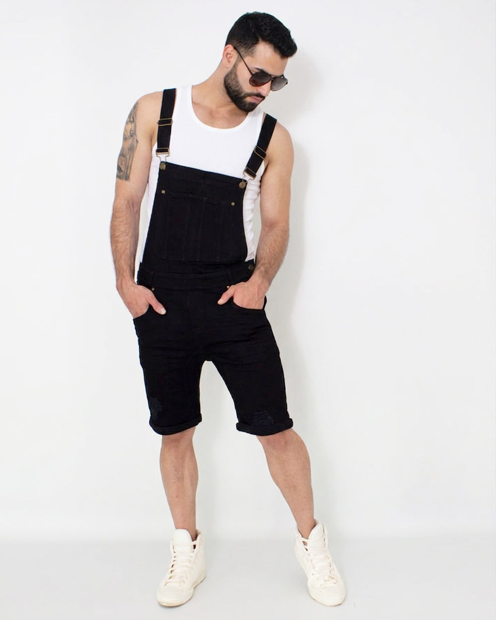 Black Skinny Short Denim Overalls