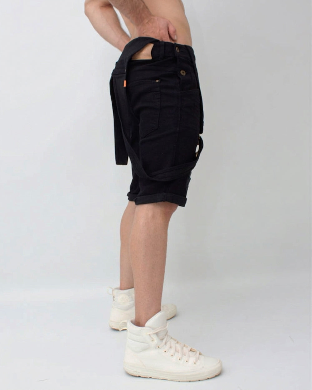 Black Skinny Short Denim Overalls