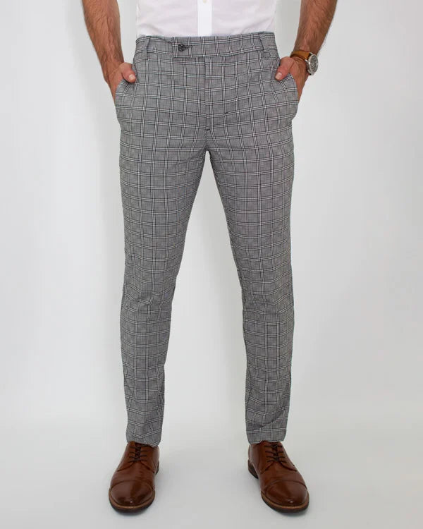 Pantalón Flexible Cuadros Gris Claro