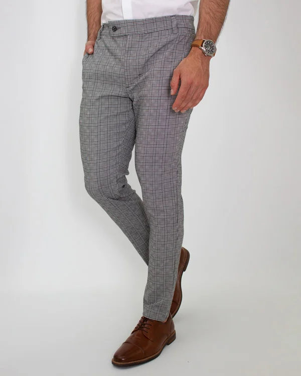 Pantalón Flexible Cuadros Gris Claro