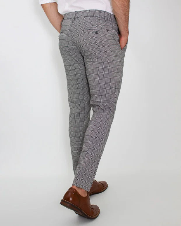 Pantalón Flexible Cuadros Gris Claro
