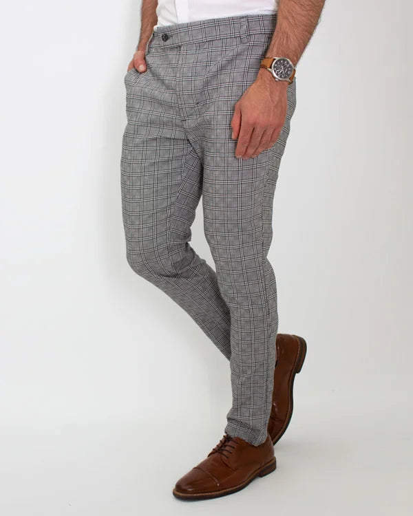 Pantalón Flexible Cuadros Gris Claro