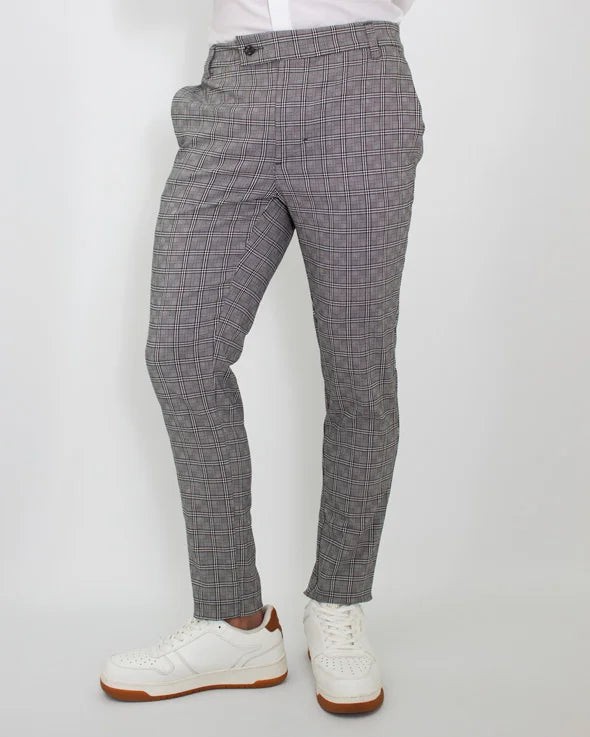 Pantalón Flexible Cuadros Gris Claro