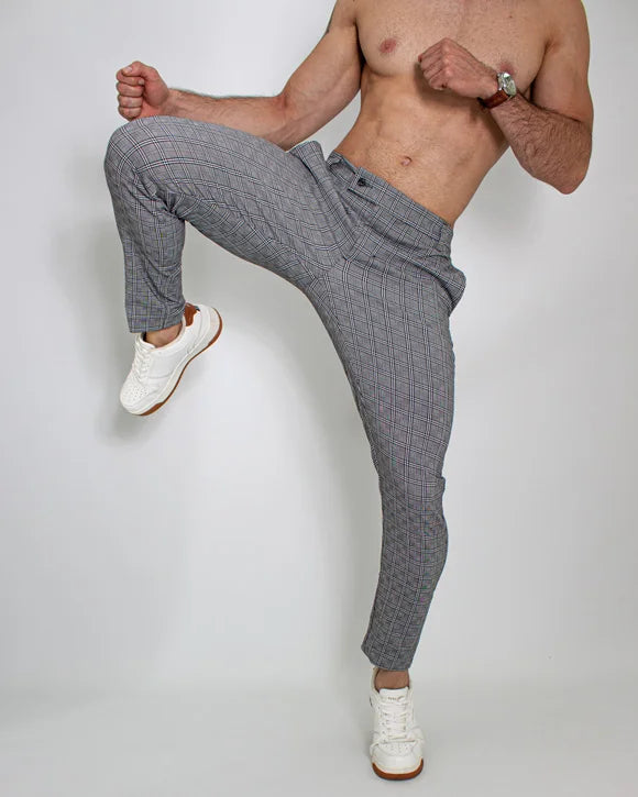 Pantalón Flexible Cuadros Gris Claro