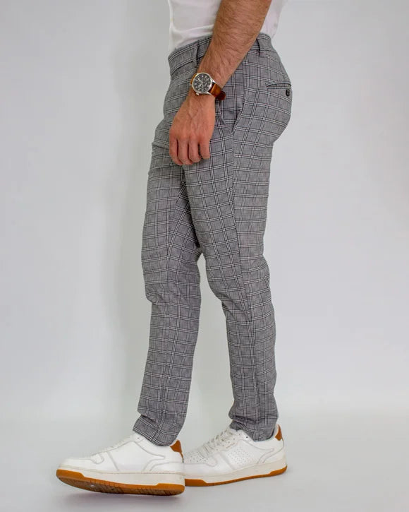 Pantalón Flexible Cuadros Gris Claro