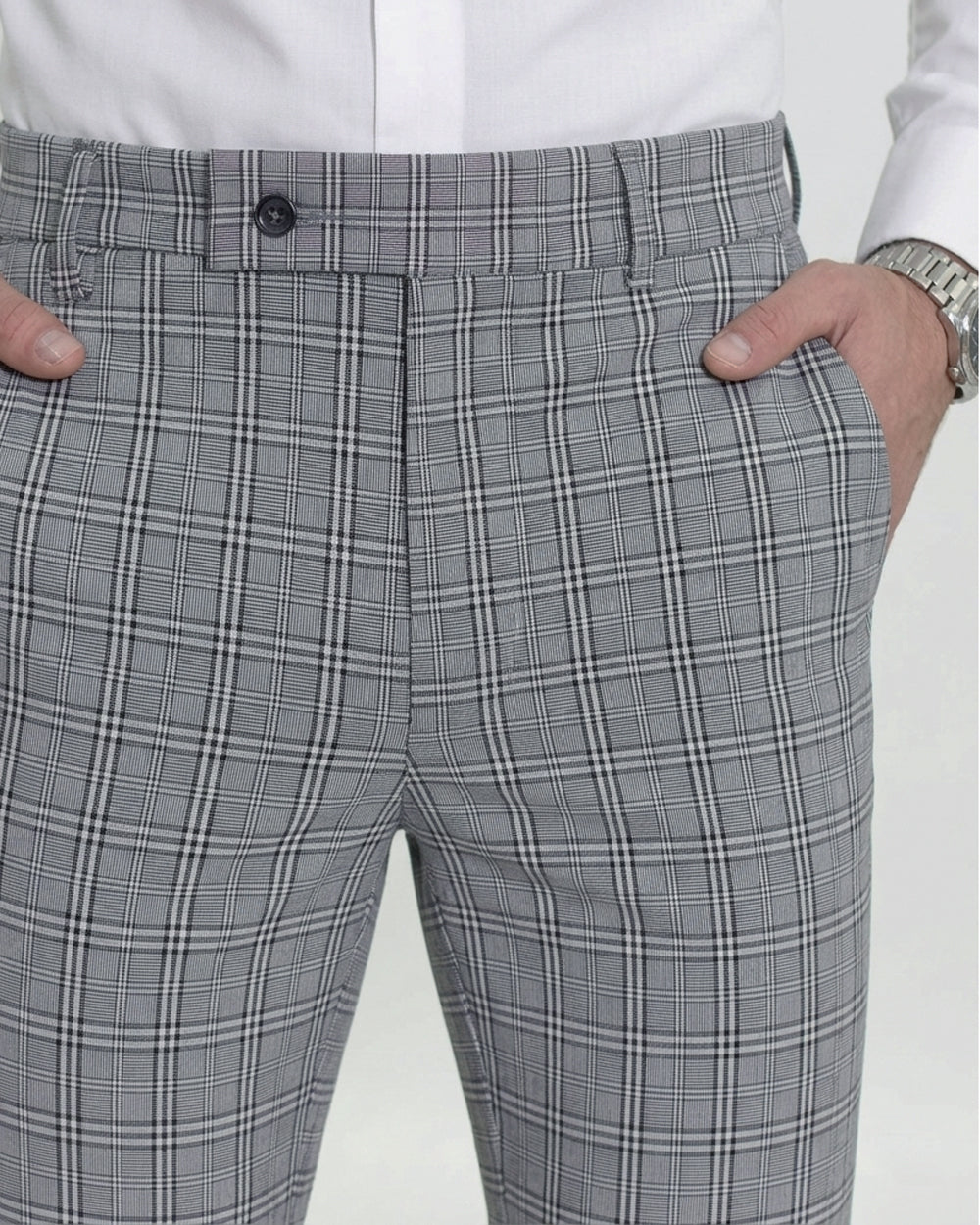 Flexible Grey Plaid Pants