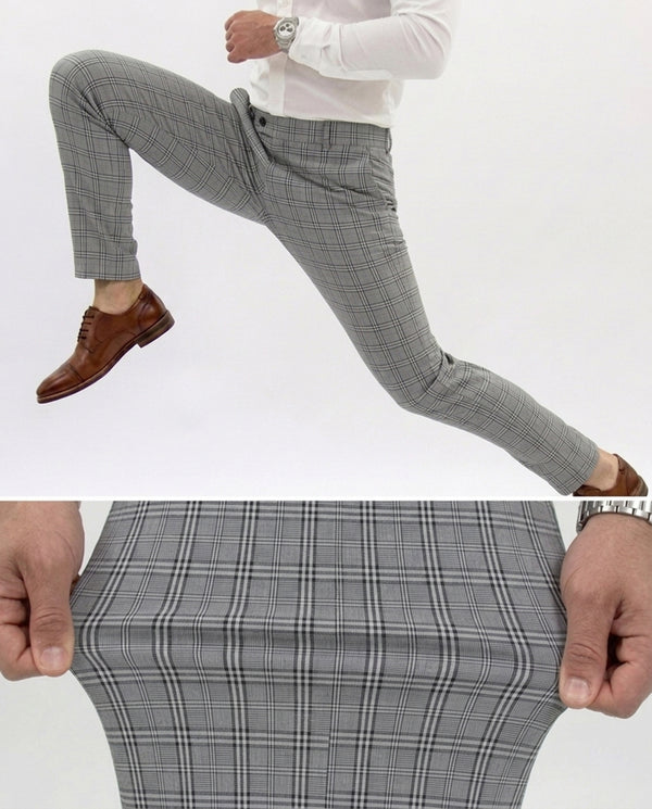 Pantalón Flexible Cuadros Gris