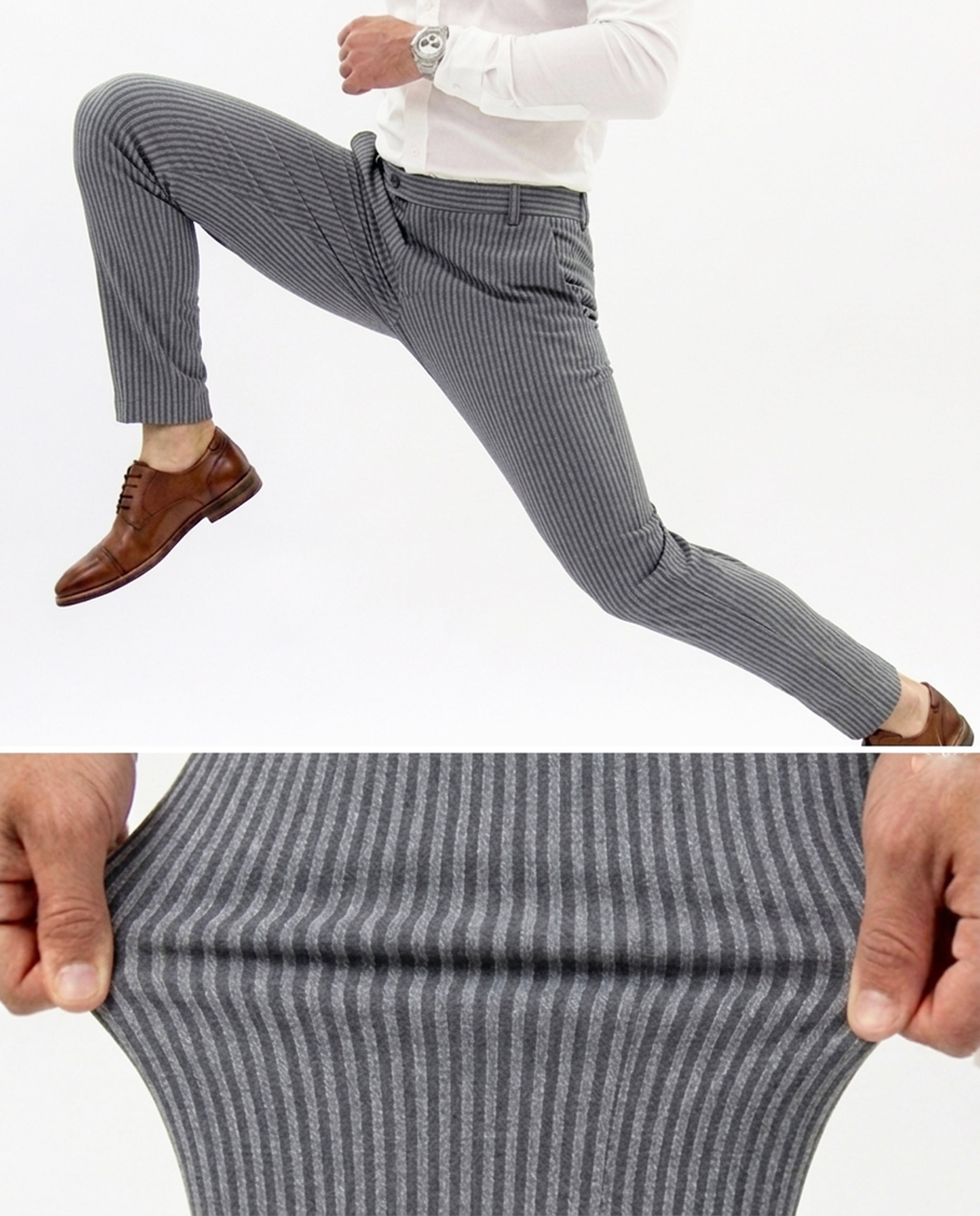 Pantalón Semi-Flexible Rayas Gris
