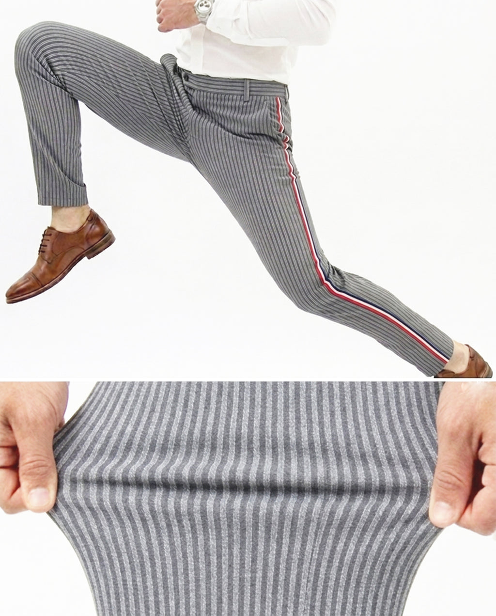 Semi-Flexible Striped Gray Trousers