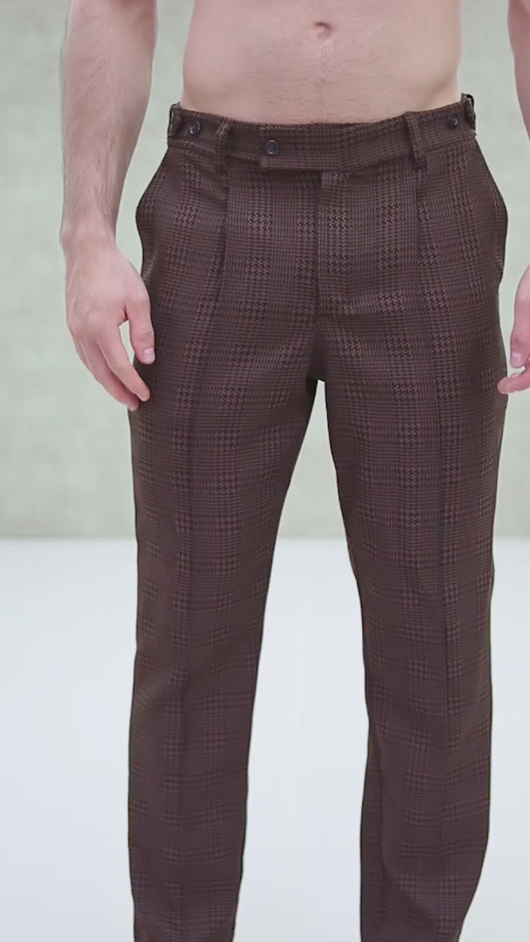 Classic Straight Checked Brown Trousers