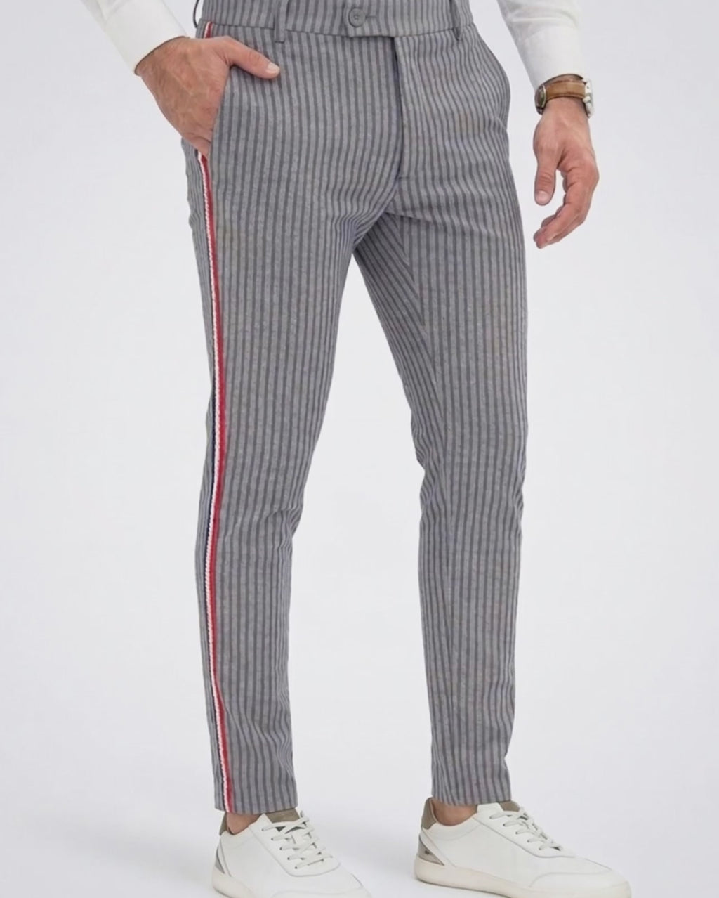 Semi-Flexible Striped Gray Trousers