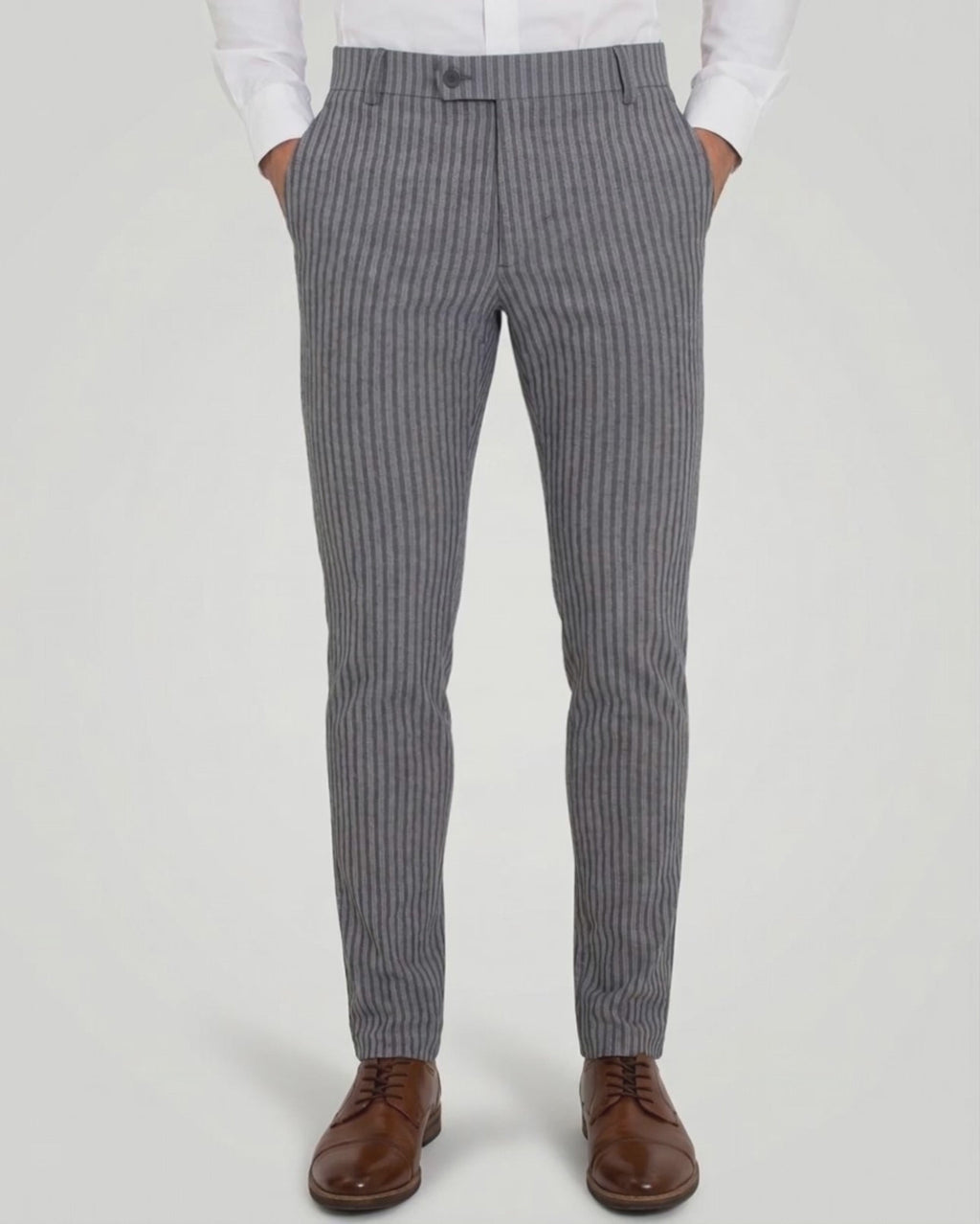 Semi-Flexible Striped Gray Trousers