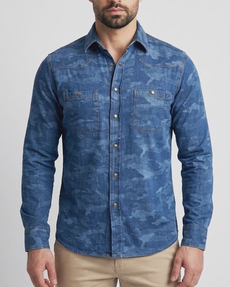Camisa Índigo Camuflageada Manga Larga