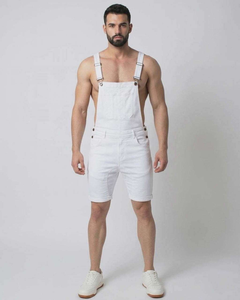 White Skinny Short Denim Jumpsuit