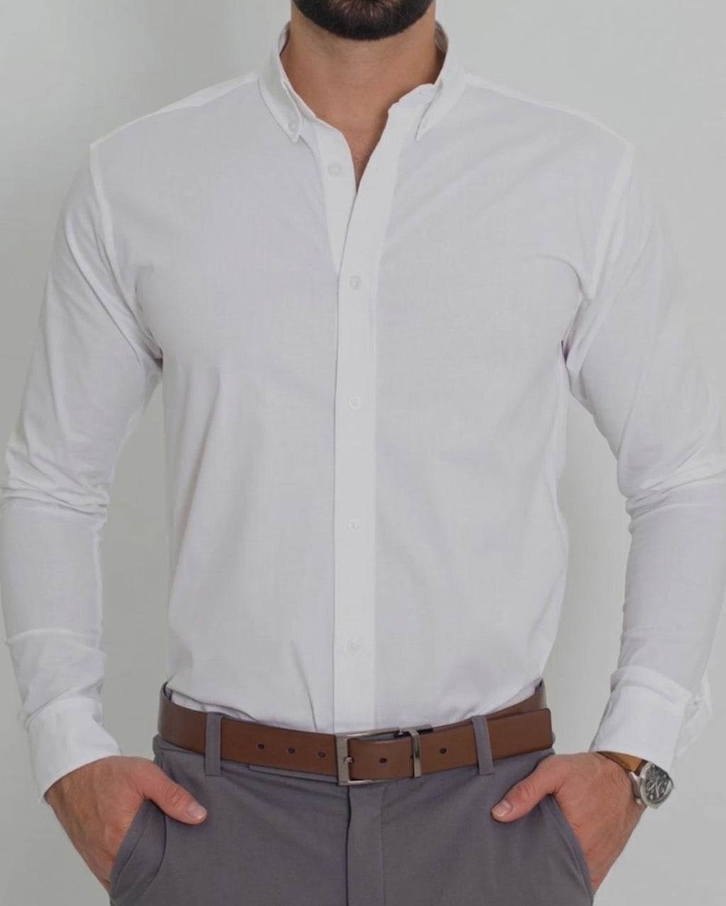 Flexible White Long Sleeve Shirt