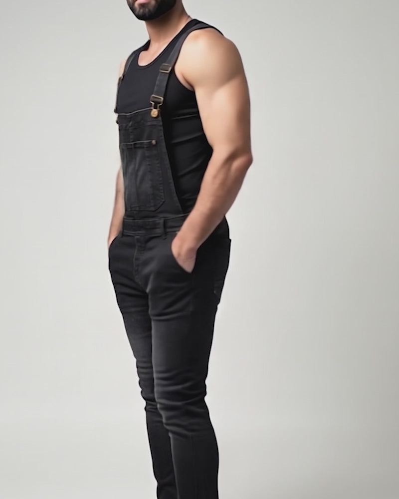 Long Black Skinny Fit Overalls
