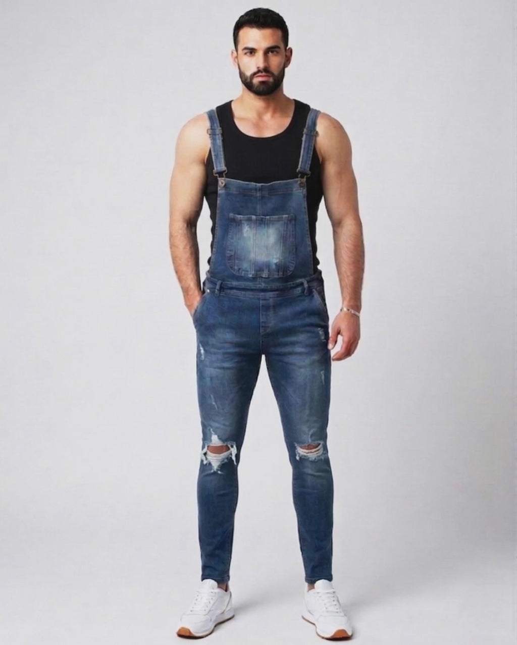 Long Skinny Fit Denim Overalls