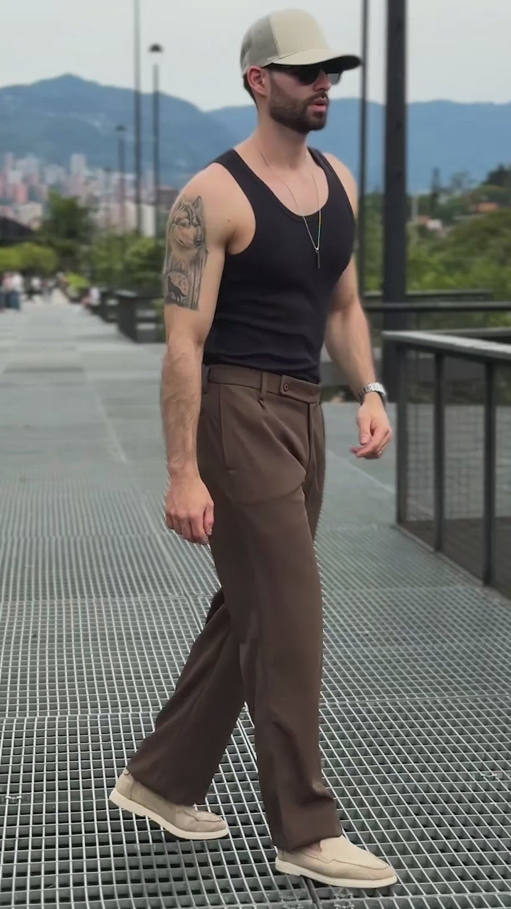 Flexible Grey Plaid Pants