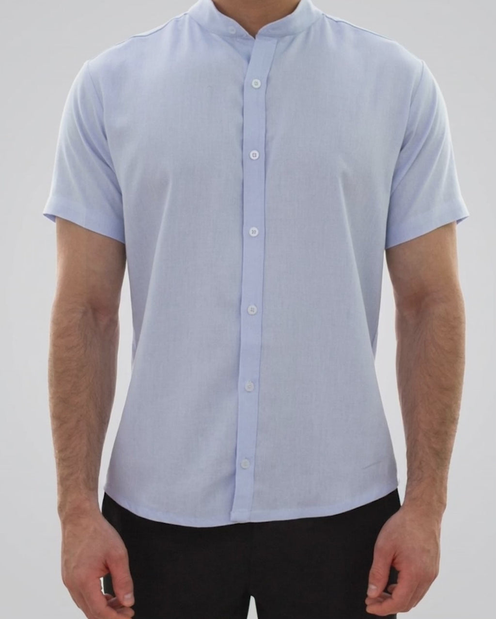 Camisa de lino Manga Corta Azul Claro