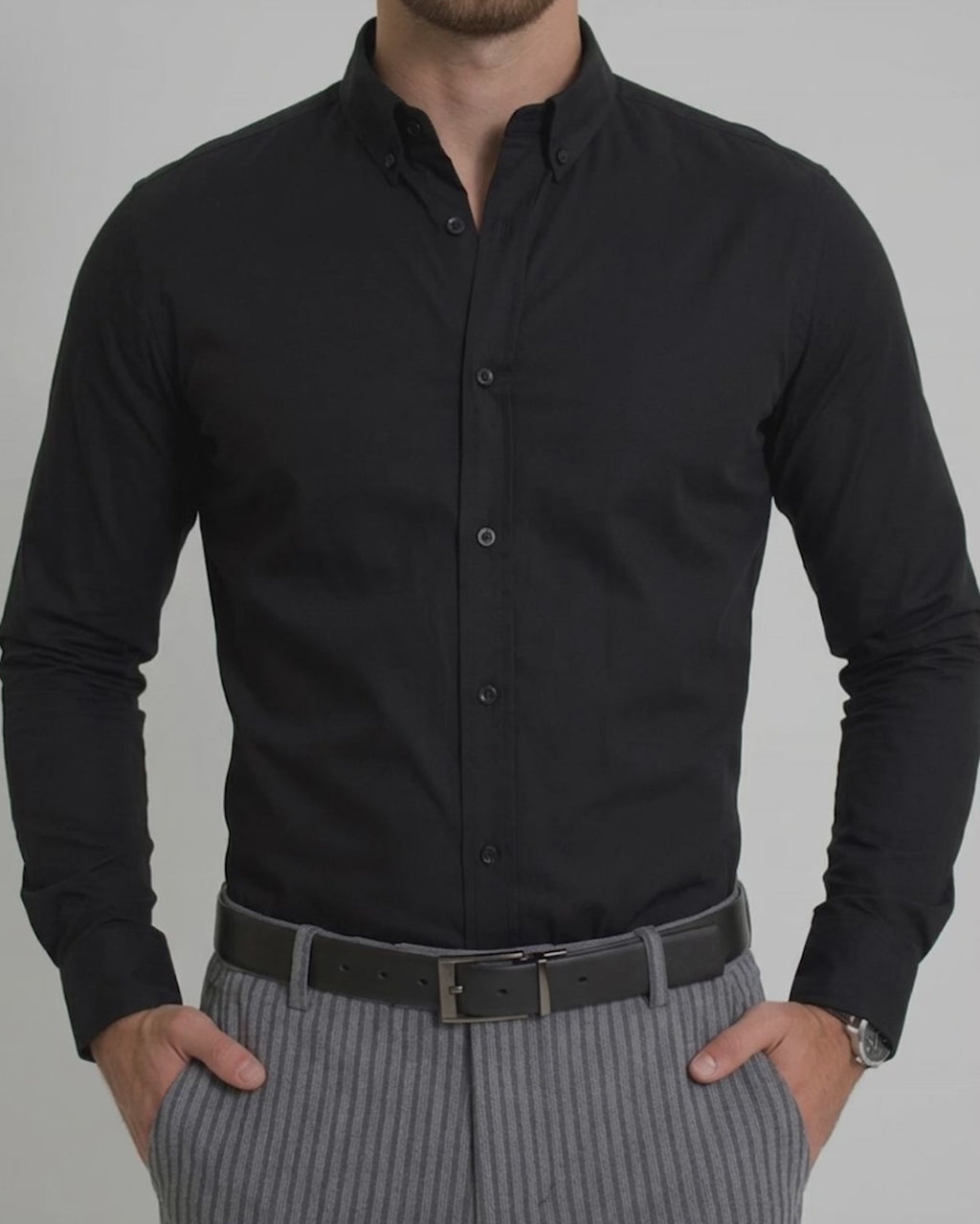 Camisa Flexible Manga Larga Negra