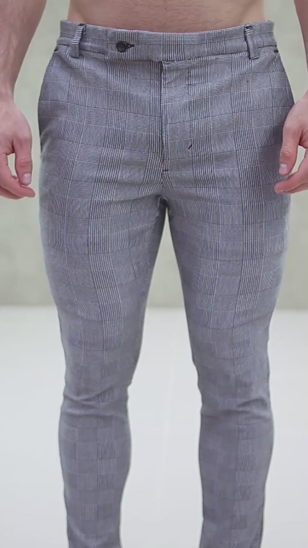 Pantalón Flexible Cuadros Gris