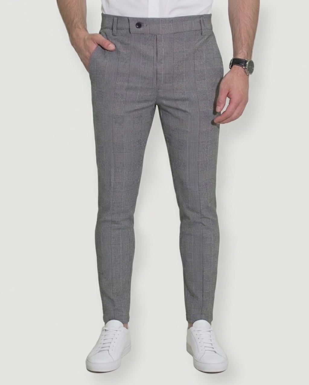Flexible Grey Plaid Pants